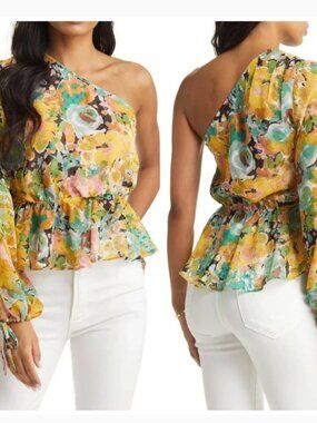 NWOT VICI Floral Off Shoulder Peplum Blouse One Shoulder Medium